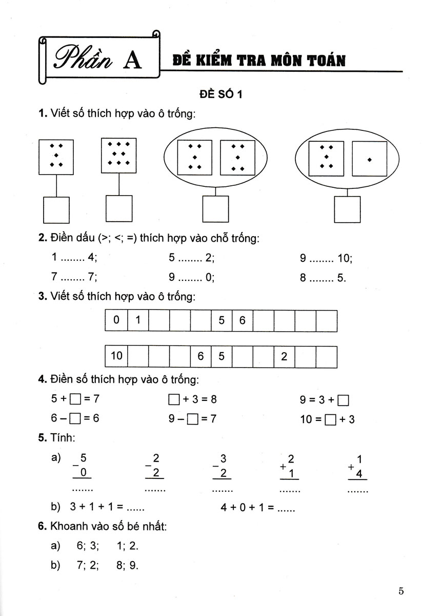 bộ đề kiểm tra môn toán - tiếng việt - lớp 1 - Ảnh 2